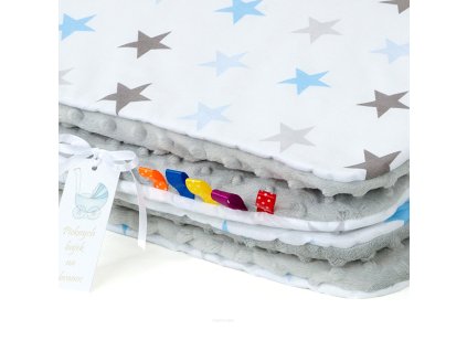 oboustranna deka bavlna minky 75 x 100 cm hvezdy seda bila