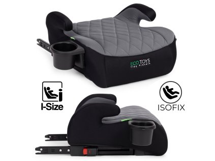 detsky podsedak do auta isofix i size s drzakem na napoje pro vysku 125 150 cm sedy
