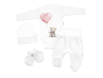Sada do porodnice pro miminko 4D Teddy Love - bílá/růžová (Velikost 62 (2-3m))