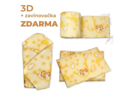3D Mantinel s povlečením + zavinovačka zdarma, Medvídek krémový (Velikost povlečení 120x90)