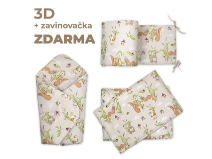 3D Mantinel s povlečením + zavinovačka zdarma, Veverky, béžová, šedá (Velikost povlečení 120x90)