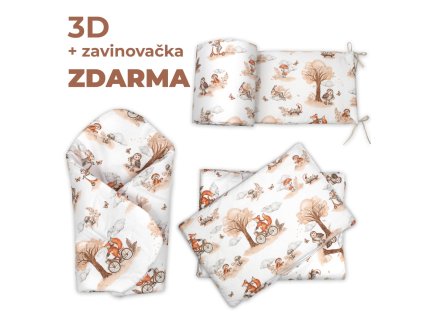 3D Mantinel s povlečením + zavinovačka zdarma, Liška, béžová,bílá (Velikost povlečení 120x90)