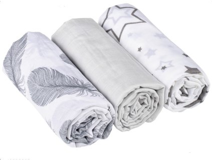 muselinove pleny 3ks lux pirka hvezdicky 70 x 80 cm seda bila