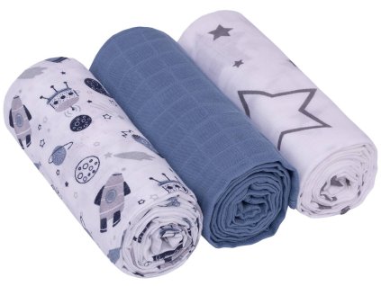 muselinove pleny 3ks lux kosmo 70 x 80 cm modra bila