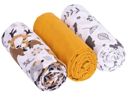 muselinove pleny 3ks lux lesni zviratka 70 x 80 cm horcicova