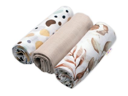 muselinove pleny 3ks lux baby nellys eukalyptus 70 x 80 cm bezova bila