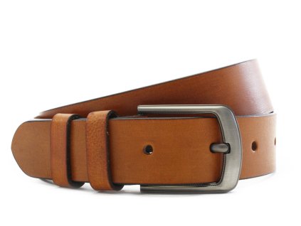 Světle hnědý kožený hladký pánský opasek 913-5006-0-05/05-9006-40 (Délka opasku 85 cm)