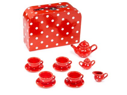 bigjigs toys cerveny puntikovany cajovy set