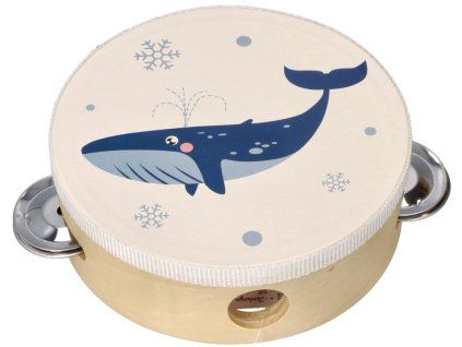 detska drevena tamburina velryba bila modra