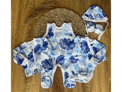 Soupravička do porodnice pro miminko Mamatti, Listy modré (Velikost 62 (2-3m))