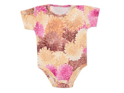 Body kr. rukáv Astry, bavlna, zapínání u krku, Mrofi, růžová/ecru (Velikost 62 (2-3m))