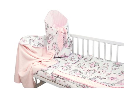 Baby Nellys 6-ti dílná výhod. sada s dárkem pro miminko, 120x90 Sny Jednorožce, růžová (Velikost povlečení 120x90)