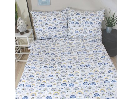 2-dílné bavlněné povlečení - Duha, modrá, Baby Nellys (Velikost povlečení 140x200/70x80, Rozměry polštáře 70 x 80, Rozměry přikrývky 140 x 200)