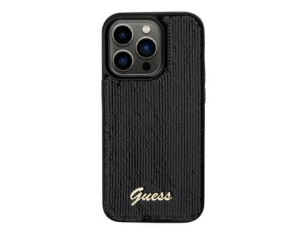 Guess Sequin Script Logo kryt pro iPhone 14 Pro Černá