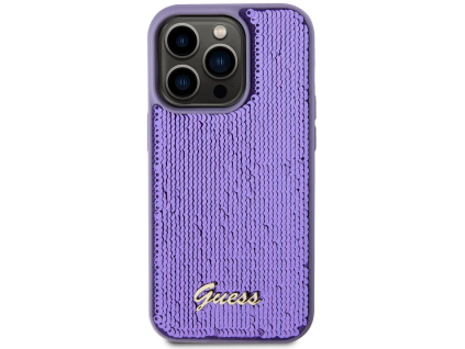 Guess Sequin Script Logo kryt pro iPhone 14 Pro Fialová