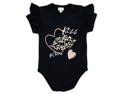 G-baby Kojenecké body s volánkem Kiss - černé (Velikost 68 (3-6m))