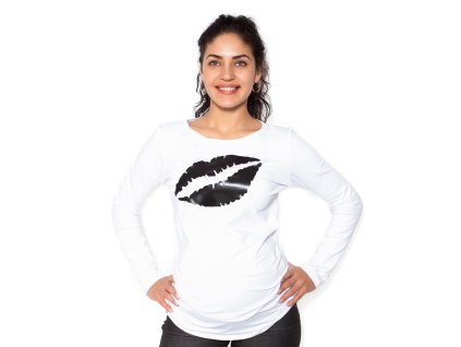 Be MaaMaa Těhotenské triko dlouhý rukáv Kiss - bílé (Velikost oblečení XS (32-34))