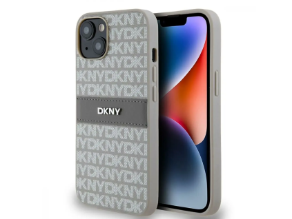 DKNY PU Leather Repeat Pattern Tonal Stripe kryt pro iPhone 14 - béžový