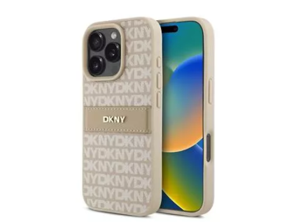 DKNY PU Leather Repeat Pattern Tonal Stripe kryt pro iPhone 16 Pro