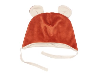 Mamatti Čepička s oušky na zavazování Velvet, Baby Fox - hnědá (Velikost 56 (1-2m))