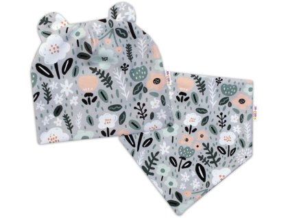 Baby Nellys Dvouvrstvá čepice s oušky + šátek Palouček, mátová (Velikost 62-74 (3-9m))