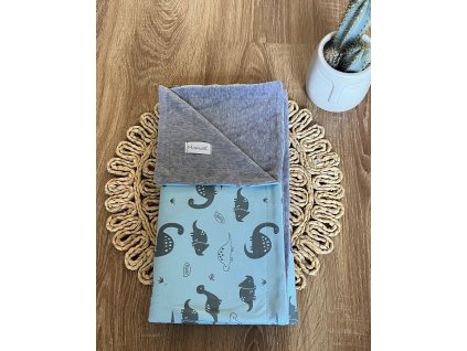 detska oboustranna deka mamatti bavlna velvet 80 x 90 cm dino park modra seda