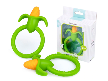 giligums detske silikonove kousatko corn teether 3m zelena 1 ks