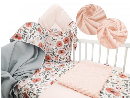Baby Nellys 6-ti dílná výhodná sada s dárkem pro miminko, 120 x 90 cm - Begónie (Velikost povlečení 120x90)