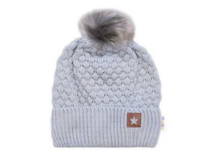 zimni cepice star s chlupackovou bambulkou seda