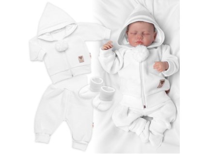 3-dílná souprava Hand made, pletený kabátek, kalhoty a botičky, bílá (Velikost 56 (1-2m))