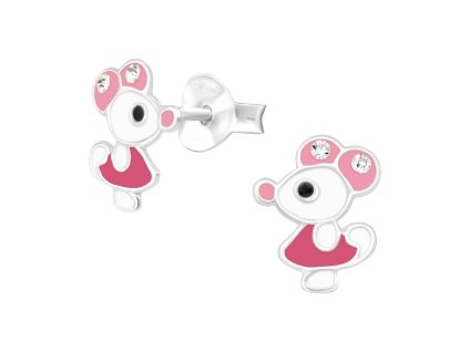 detske stribrne nausnicky myska s kaminky puzetove