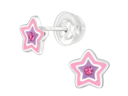 detske stribrne nausnicky star pink premium puzetove silikon