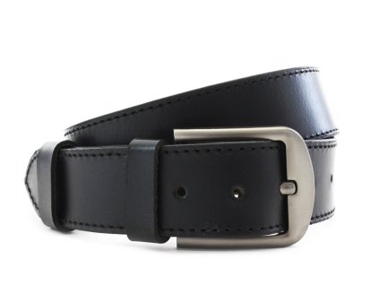 Černý prošívaný kožený pánský opasek 913-5001-1-60/60-9012-40 (Délka opasku 100 cm)