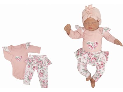 Z&Z 2-dílná soupravička body a legíny se sukničkou Květy - pudrová/ecru (Velikost 68 (3-6m))
