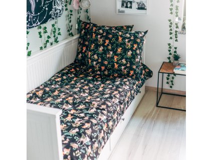 Baby Nellys 2-dílné bavlněné povlečení - Baby Friends, černá/zelená (Velikost povlečení 140x200/70x80, Rozměry polštáře 70 x 80, Rozměry přikrývky 140 x 200)