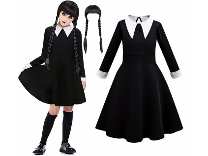 OPBH1567A detsky kostym wednesday classic s parukou 134 146 XL