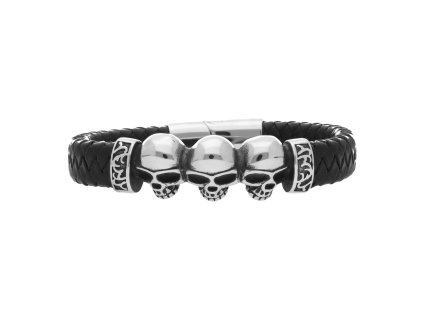 14292 3 kozeny naramek s lebkou cerny kf362