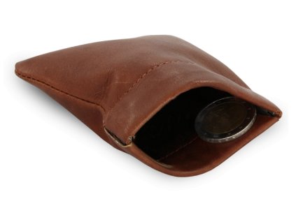 Tmavě hnědá kožená kapsa na mince s pružinou 519-7708-47