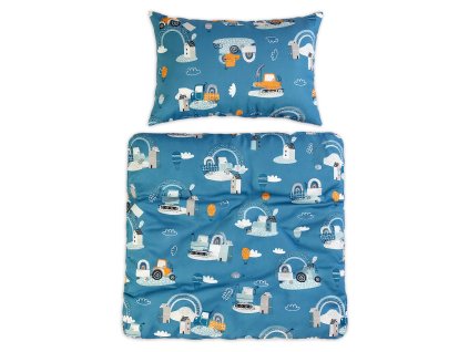Povlečení do postýlky, 2D sada - Malý stavitel, modrá (Velikost povlečení 120x90, Rozměry polštáře 40 x 60, Rozměry přikrývky 120 x 90)