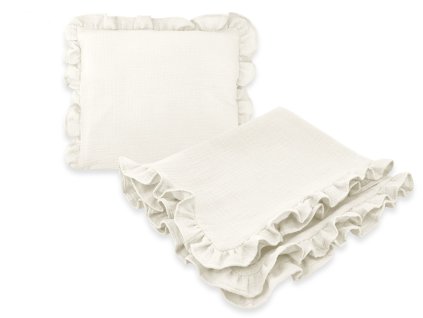 luxusni 2d sada nature polstarek a deka s volankem smetanova