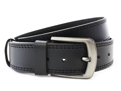 Černý kožený pánský opasek s dvojitým šitím 913-5002-2-60/60-9006-40 (Délka opasku 125 cm)