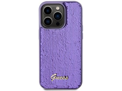 Guess Sequin Script Logo kryt pro iPhone 14 Pro Fialová