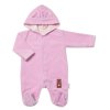 Semiškový, velurový overal s kapucí Baby Nellys New Bunny, růžový (Velikost 74 (6-9m))