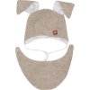 Z&Z Dvouvrstvá pletená čepice na zavazování s šátkem 2v1, Zajíček - béžová (Velikost 62 (2-3m))