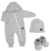 Rostoucí teplákový overal pro miminko, čepice, botky, 3D, Nature - šedý melír (Velikost 56/62 (0-3m))
