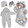 Rostoucí teplákový overal pro miminko, čepice, botky, 3D, Nature - šedý melír (Velikost 56/62 (0-3m))