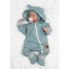 Rostoucí teplákový overal pro miminko, čepice, botky, 3D, Nature - ledová máta, šedá (Velikost 56/62 (0-3m))