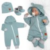 Rostoucí teplákový overal pro miminko, čepice, botky, 3D, Nature - ledová máta, šedá (Velikost 56/62 (0-3m))