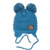 Zimní pletená čepice Teddy Bear na zavazování, modrá, Baby Nellys (Velikost 56-68 (0-6 m))