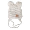 Zimní pletená čepice Teddy Bear na zavazování, ecru, béžová, Baby Nellys (Velikost 56-68 (0-6 m))